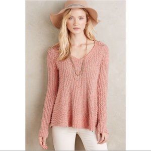 Moth Anthropologie Pink V-Neck Zipped Stitch Chunky Knit Sweater